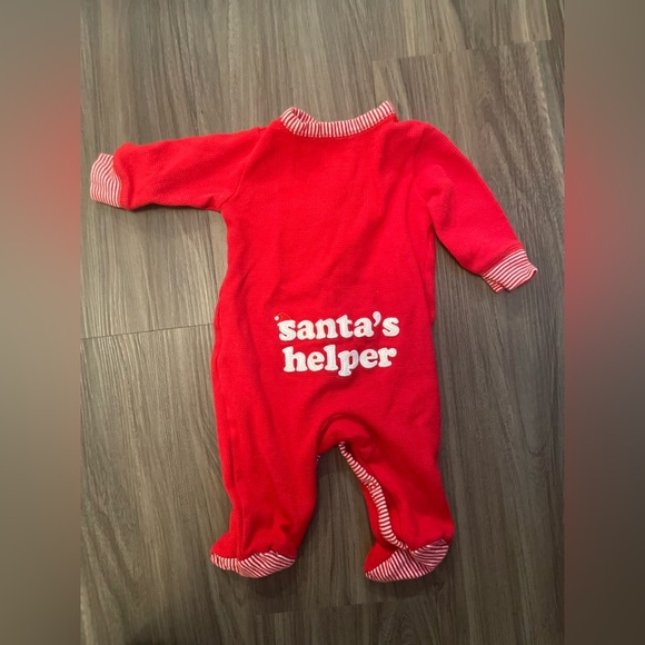 Carter's Cozy Red Footie One Piece Santa’s helper with snap buttons size 3M - Picture 3 of 5